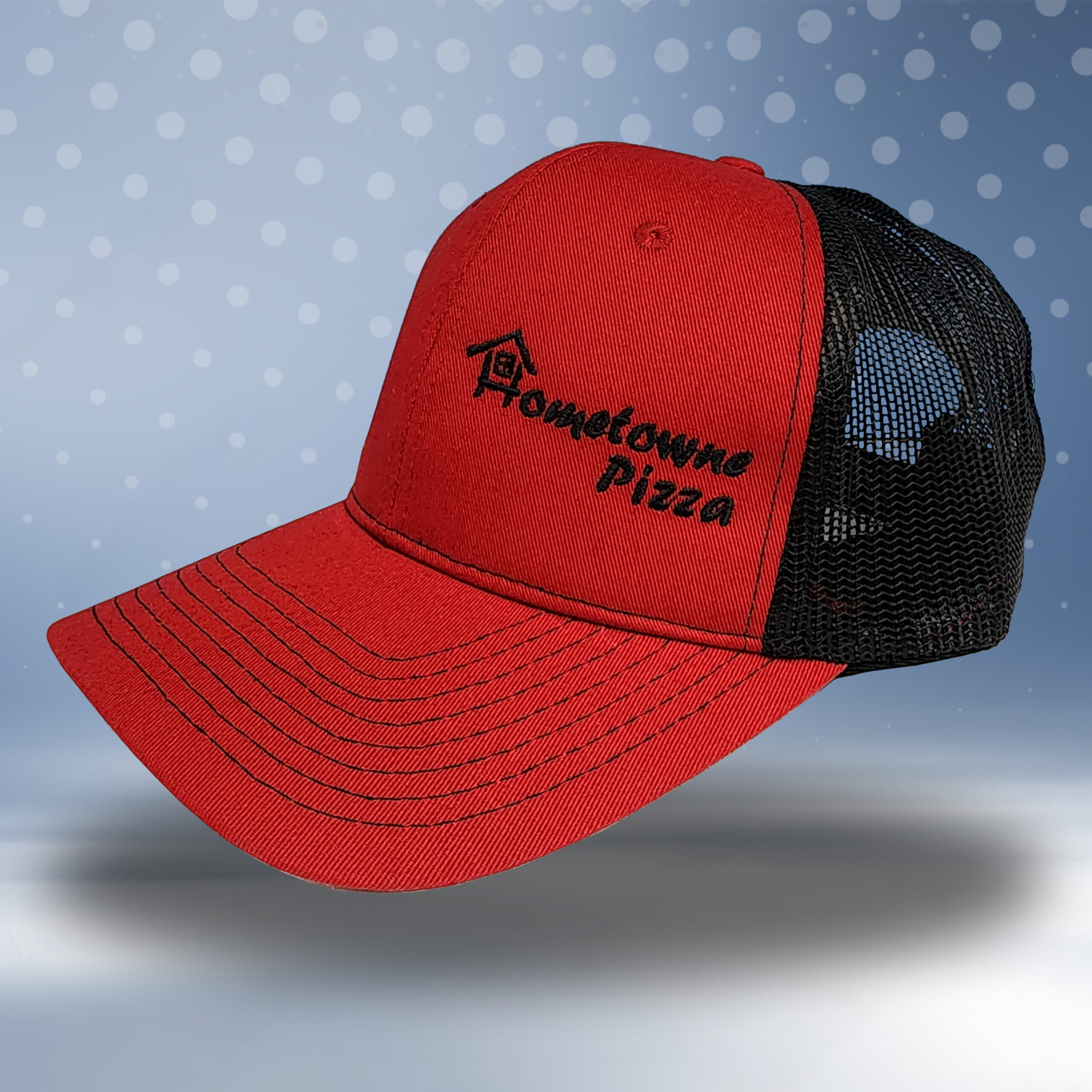 Hometowne pizza hat with custom embroidery